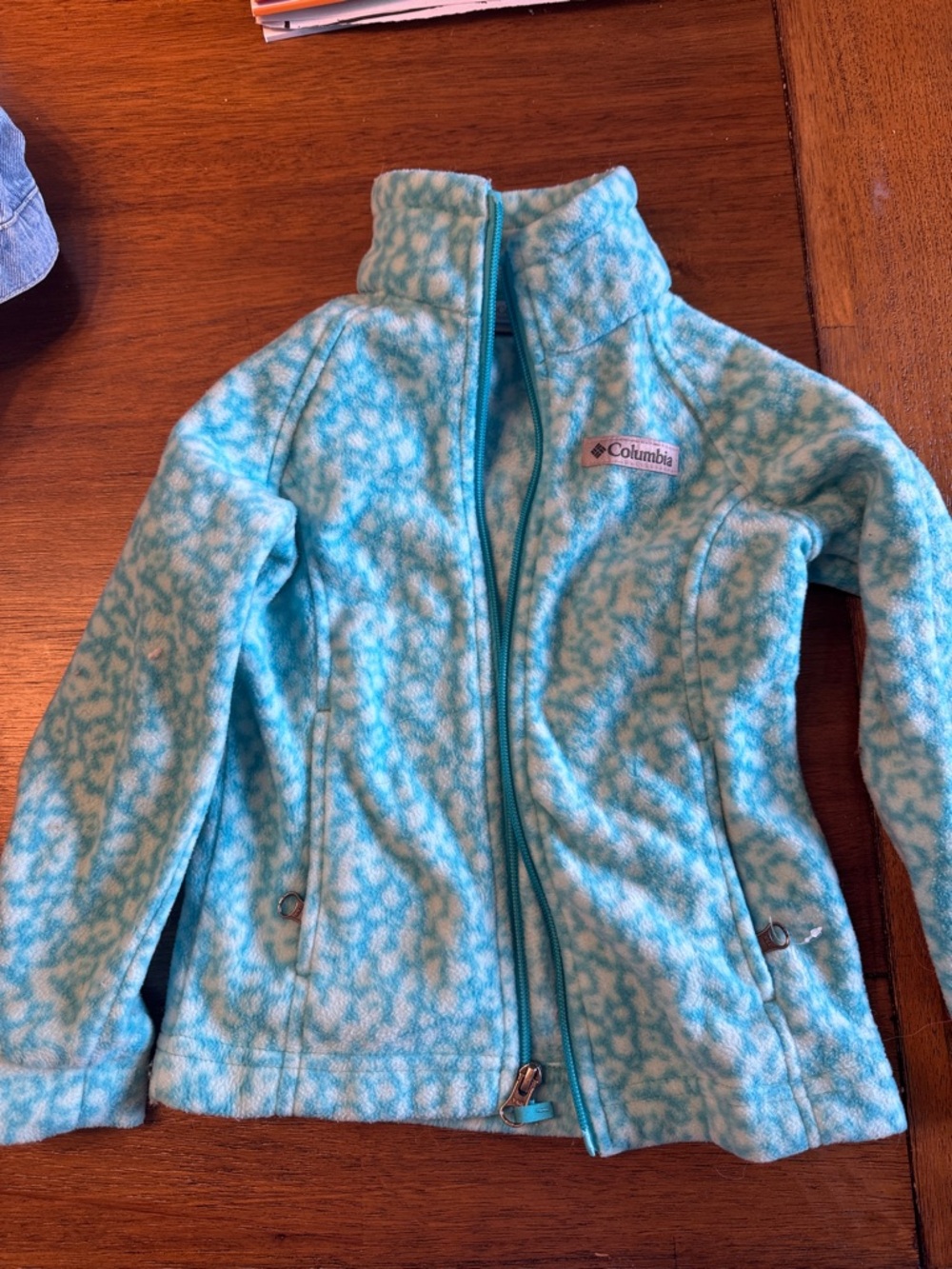 Columbia Girls Aqua Blue Patterned Fleece Jacket
